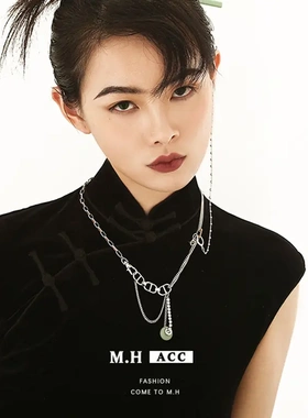 绿色玉石项链女轻奢时级感防丢耳机链气质ins设计配饰潮