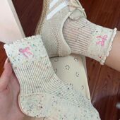 诸暨袜子点子纱花边袜子女堆堆袜日系结日系芭蕾风秋冬中筒袜