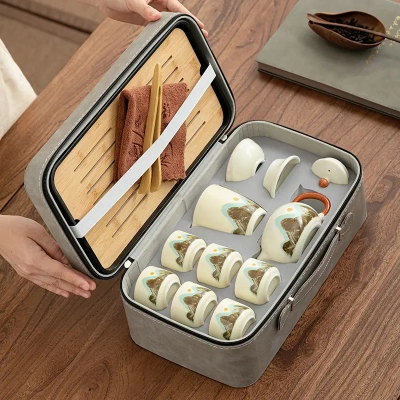 轻奢中高档陶瓷汝窑开片泡茶快国潮青山客杯企业活动礼品