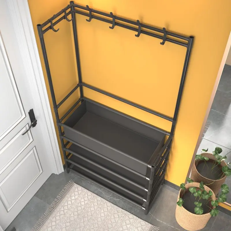 鞋架子简易家用宿舍门口收纳衣帽架一体置物架省空间屋用鞋柜