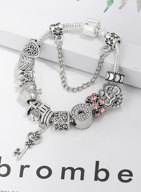 欧洲王冠爱心串珠 钥匙魅力女士手链贵族LOVE串珠手链 情人节饰品