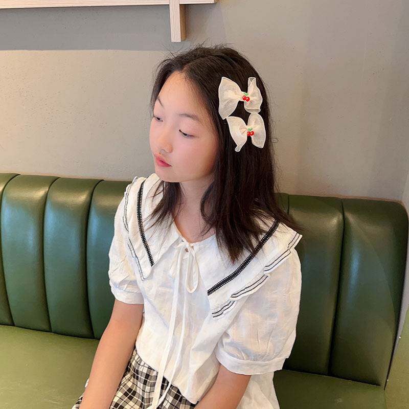 香槟色纱甜美儿童头绳蝴蝶结宝宝发饰女童公主裙搭配发夹樱桃发夹