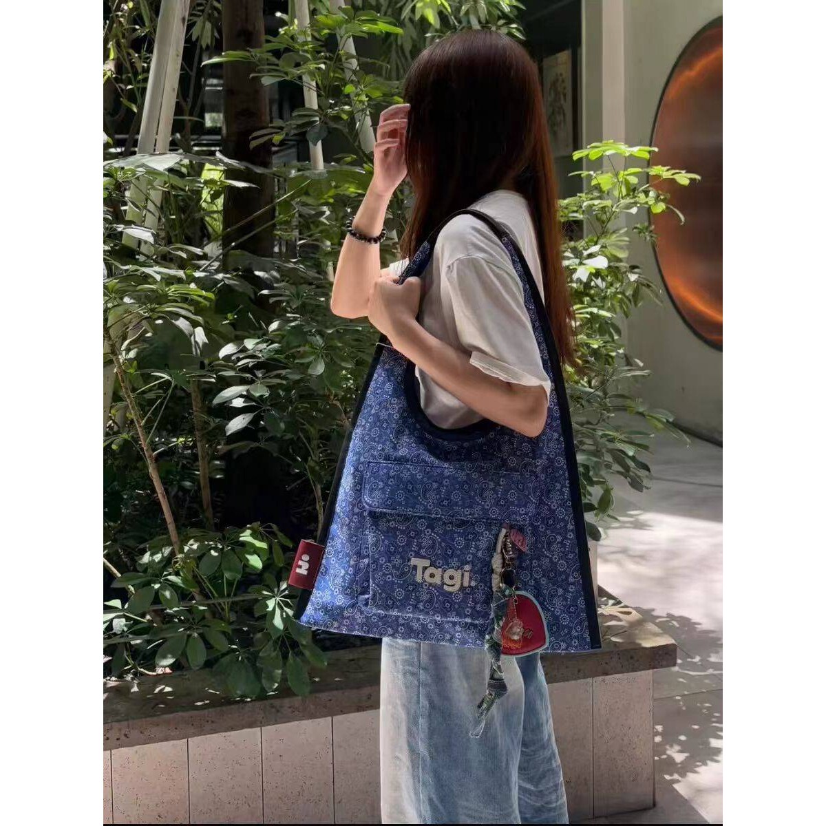 Tagi.大容量hobo多色豹纹腰果格纹通勤边边单肩手拎斜挎帆布包图片