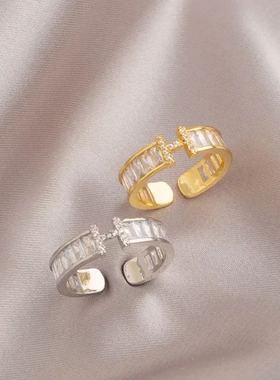 精致锆石h字母开口戒指女ins小众设计轻奢尾戒新款2025年潮食指戒