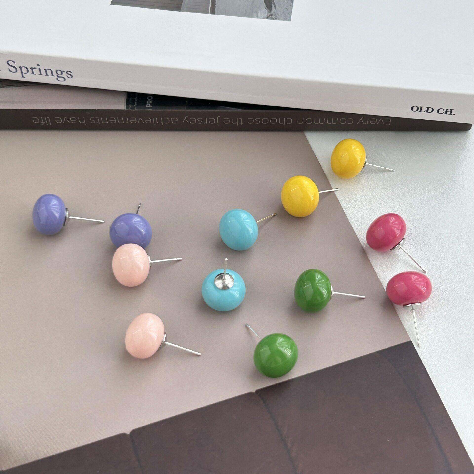 银针226春夏新款巴胺环poiab彩色0糖果球球耳钉女多圆球耳时尚百