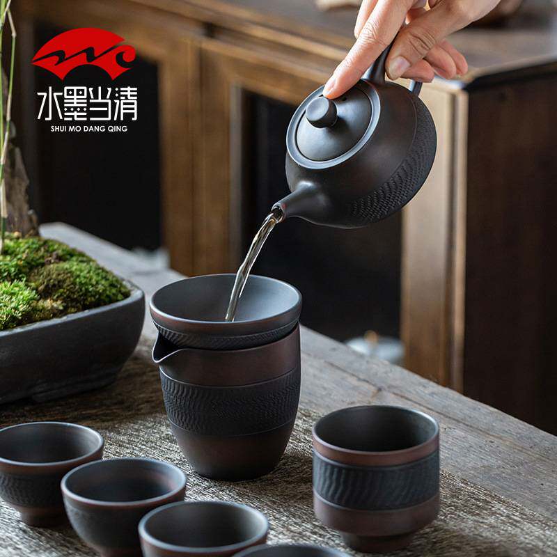 云南建水紫陶功夫茶具套装家用复古陶瓷茶壶茶杯办公室泡茶礼盒装
