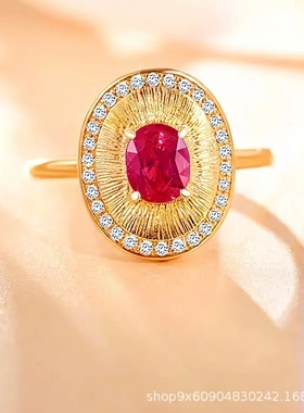 货源新款祖母绿椭圆锆石大椭圆满钻石戒指中古风绿钻女戒