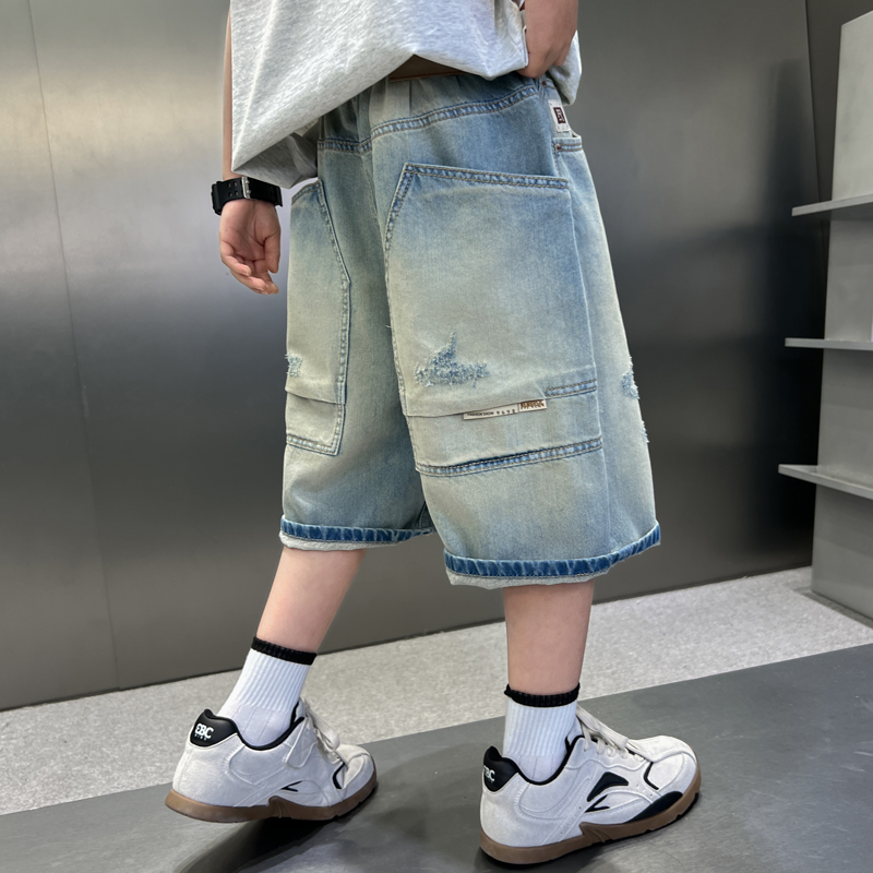 儿童牛仔短裤夏季2025新款男童五分裤子薄款中大童破洞中裤痞帅风