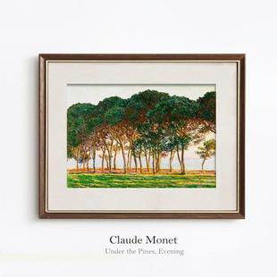 莫奈客厅装 裱 饰画傍晚松树下书房卧室壁画玄关小众复古挂画立体装