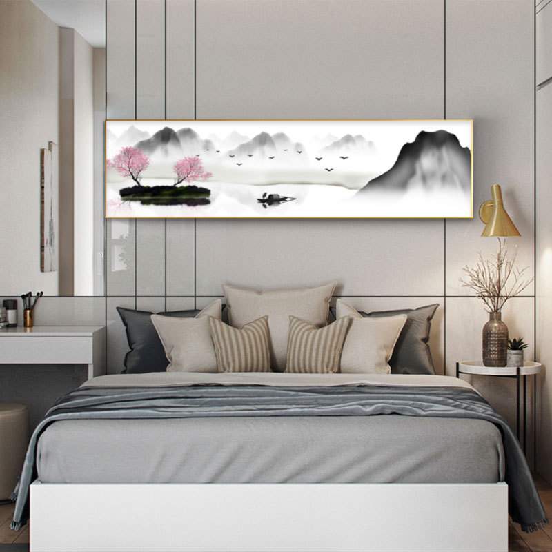 酒店床头装饰画样板间中式布艺画 宾馆卧室免打孔挂画图片