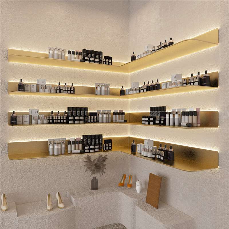 上墙置物架一字隔板客厅背景金属发光层板壁挂物品展示架