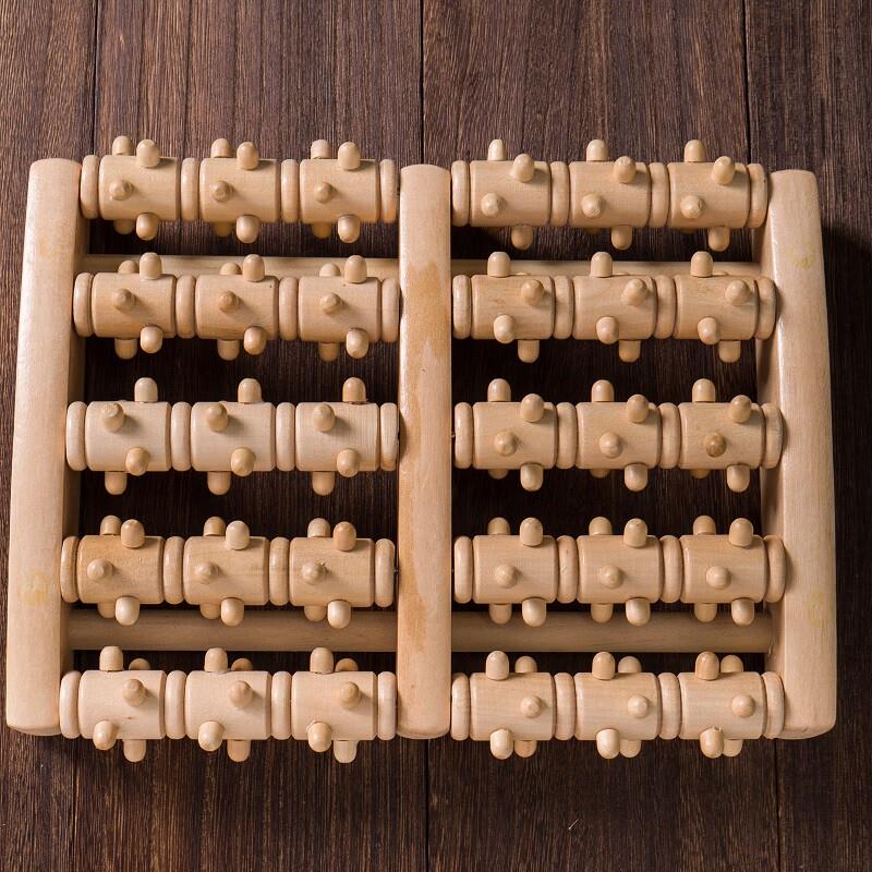 脚底按摩滚轮全实木脚底按摩器滚轮式足底足部木质按摩穴位搓排木