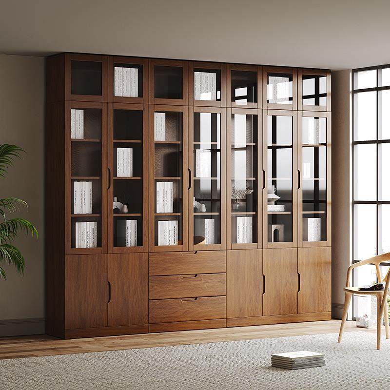 JGP1实木橡木书柜带玻璃门现代简约家用书架北欧风落地公室文件柜