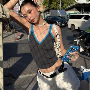 26M071 」拼色花边V领扭结针织吊带背心 「 2.24春夏新品