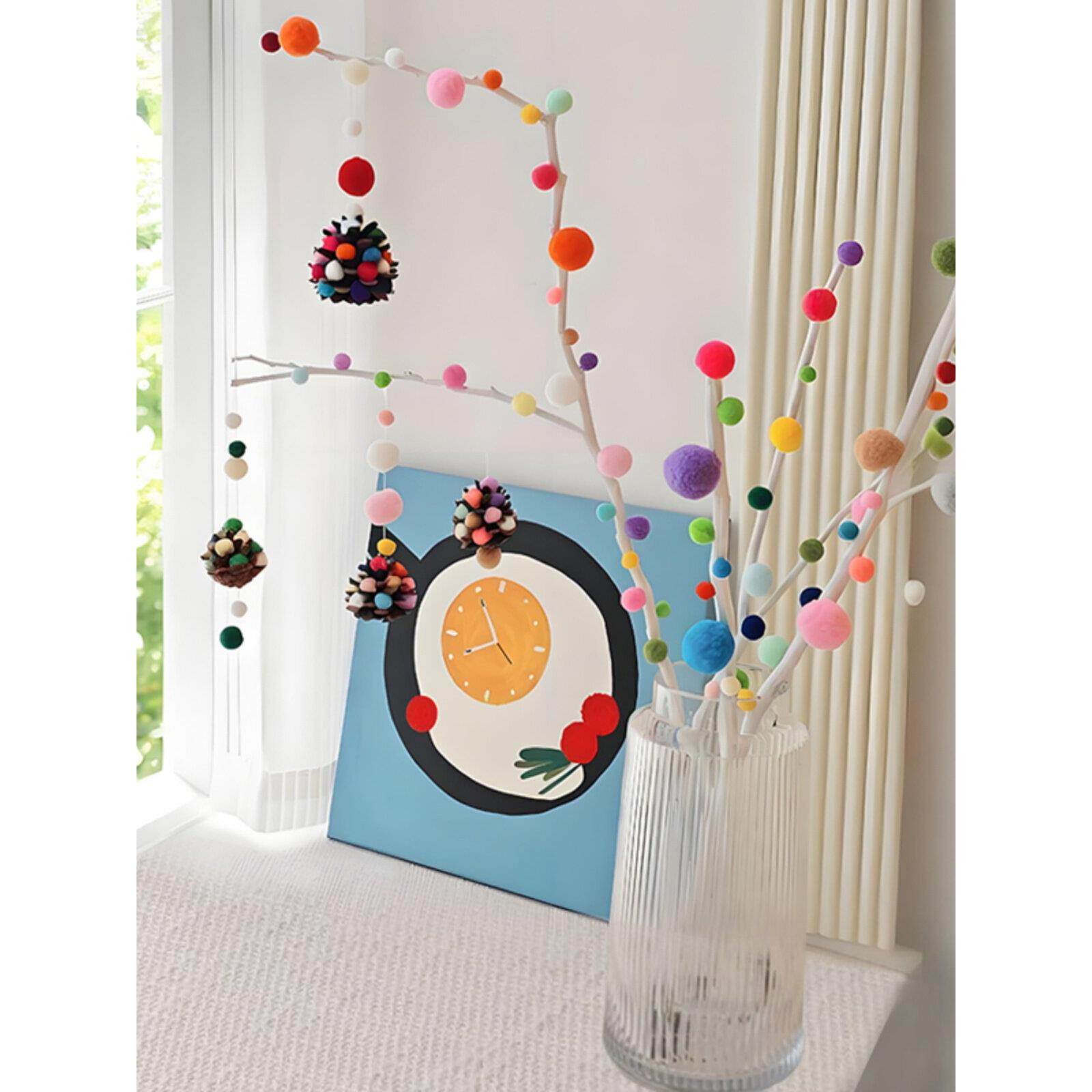 多巴胺圣诞节彩色球球树枝花瓶桌面装饰摆件配件创意高颜值客厅AI