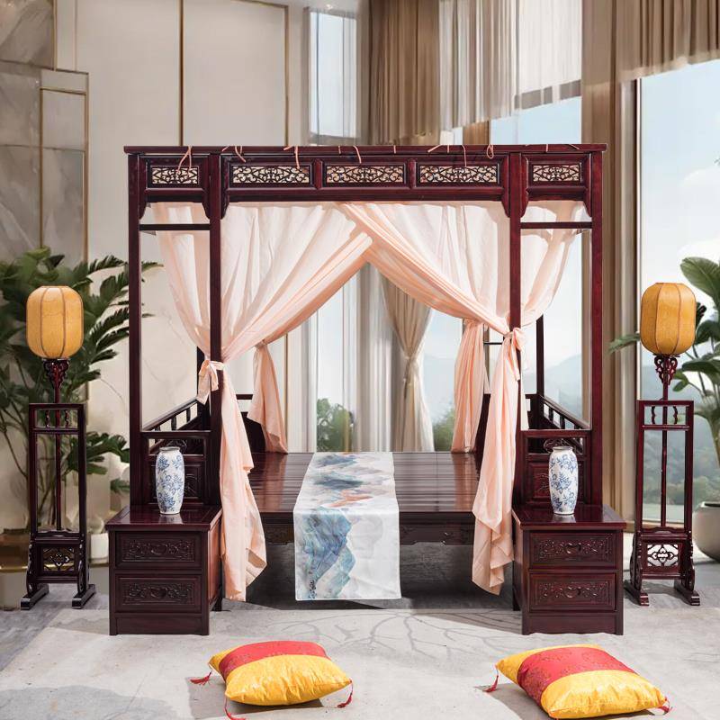 中式古代传统老式架子床实木踏步床千工拔步床宫廷床明清宫廷龙床