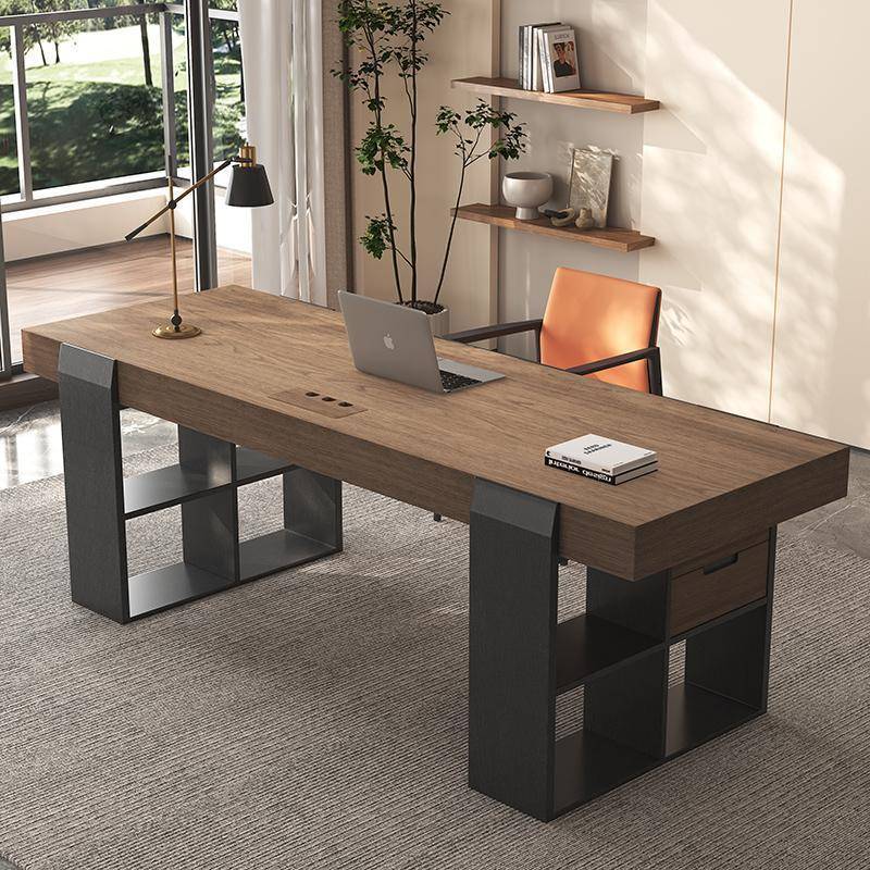 新款意式极简双人办公大书桌电脑桌台式写字台家用书房现代简约