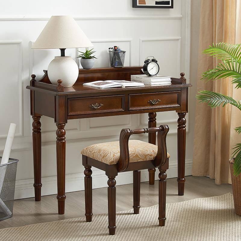 美式实木书桌小户型卧室简约学习桌电脑桌家用学生写字桌子胡桃色