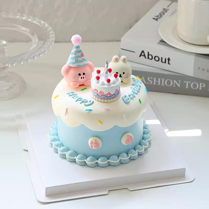 网红小动物蛋糕装饰摆件卡通兔子小猪烘焙蛋糕甜品生日插件配件