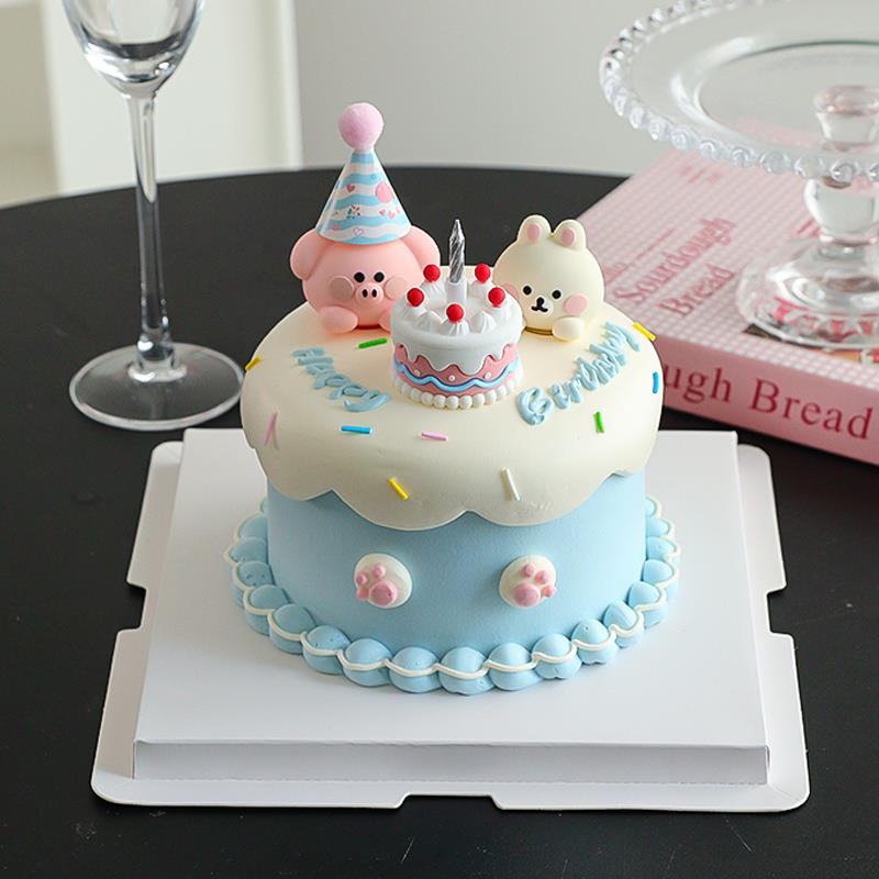 可爱小动物蛋糕装饰摆件卡通软胶小兔子小猪烘焙甜品生日插件装扮
