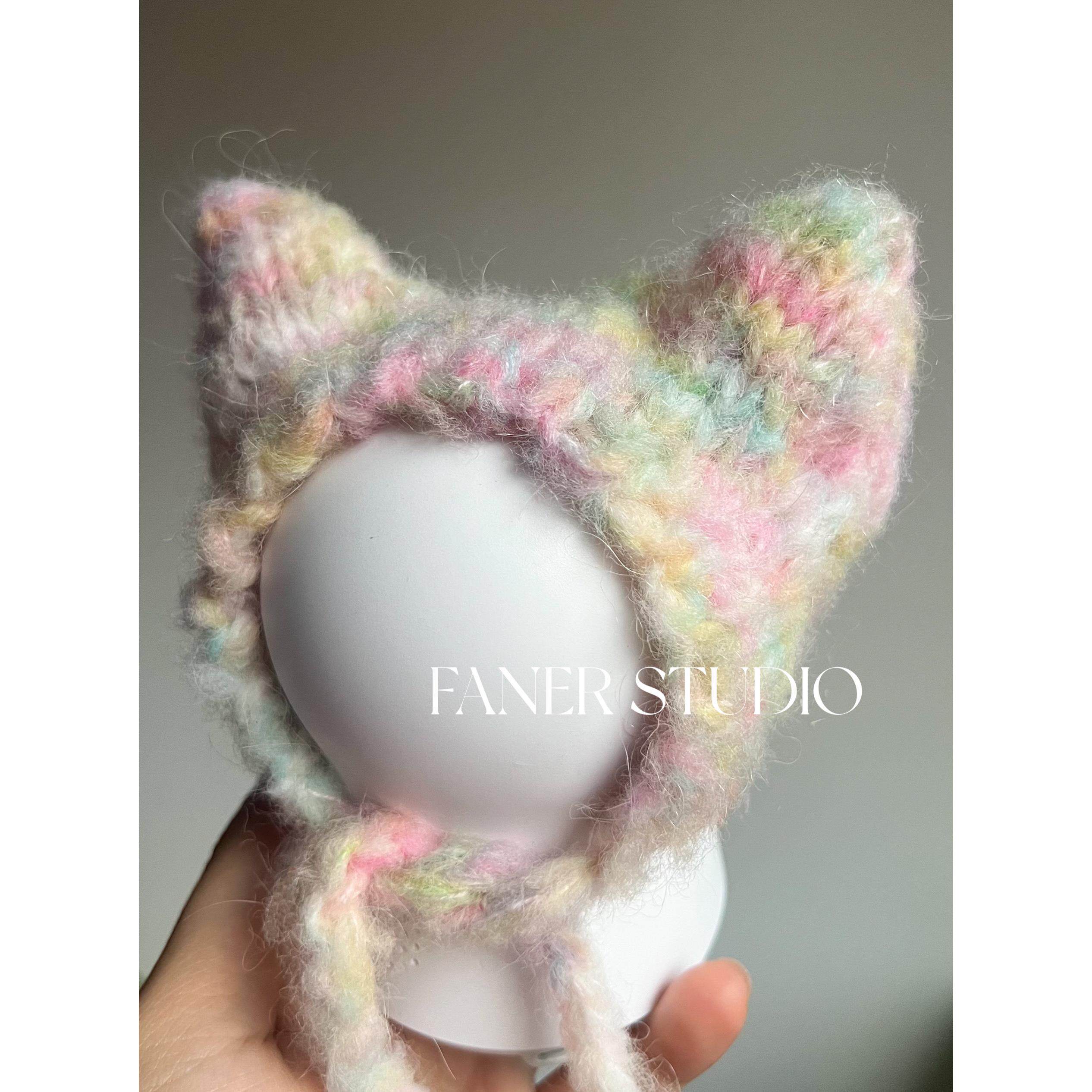 Faner手工老树无毛猫德国宠物羊毛线帽耳罩黑罗马猫脆角AI
