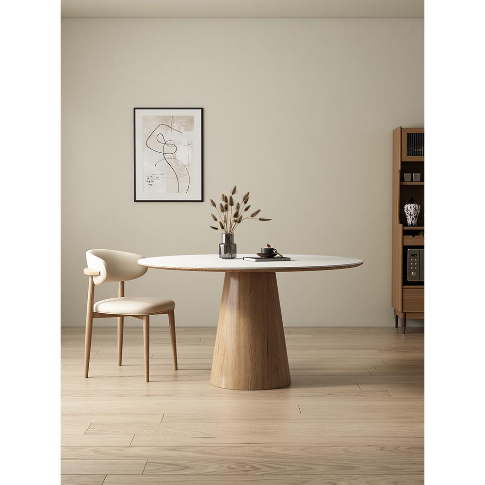 德利丰实木圆桌纯白色简约家居小公寓圆桌餐厅覆古实木餐桌