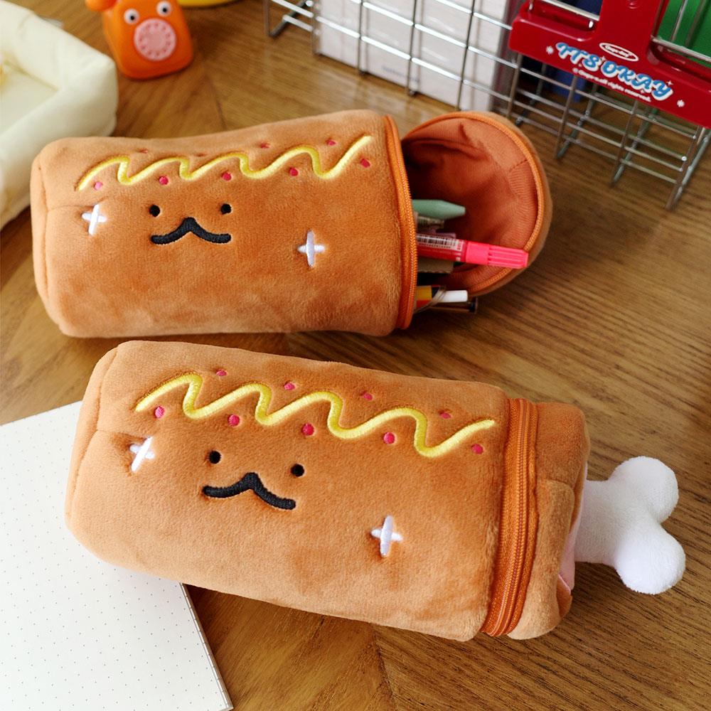 雨过山原创火腿毛绒笔袋可爱文具袋大容量学生铅笔收纳包