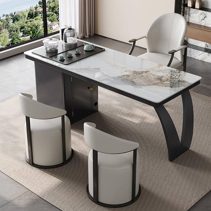 现代简约岩板茶桌椅组合阳台烧水壶一体套装办公室轻奢小茶台茶几