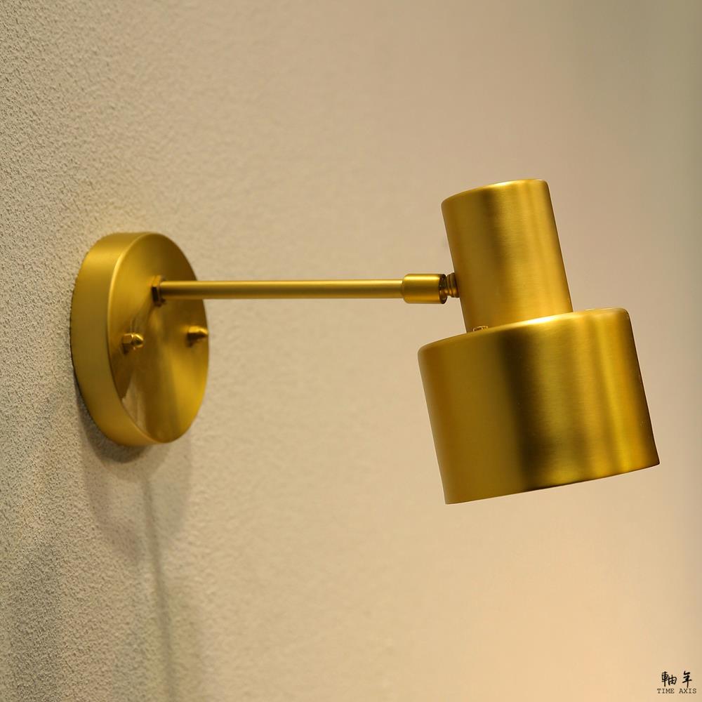 軸年 复古全黄铜壁灯北欧文艺日式过道玄关卧室实木床头镜前灯具