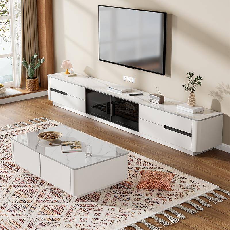 全实木岩板茶几电视机柜组合现代简约客厅2025新款家用储物落地柜