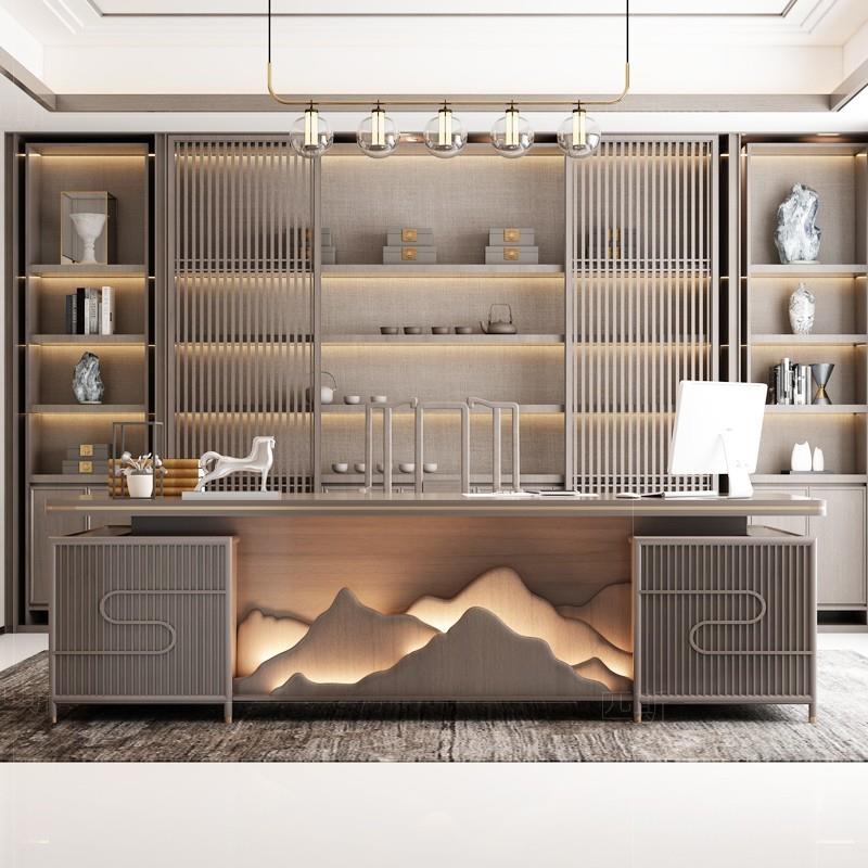 新中式老板办公桌实木现代简约大班台禅意经理桌椅组合总裁办公桌