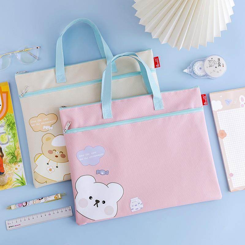 帆布卡通手提横款文件袋可爱韩版防水补习书袋孕妇产检资料收纳袋