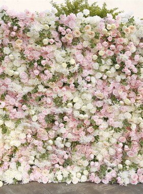 5D立体布底仿真花墙背景墙白色婚庆装饰店铺户外婚礼布置玫瑰花墙