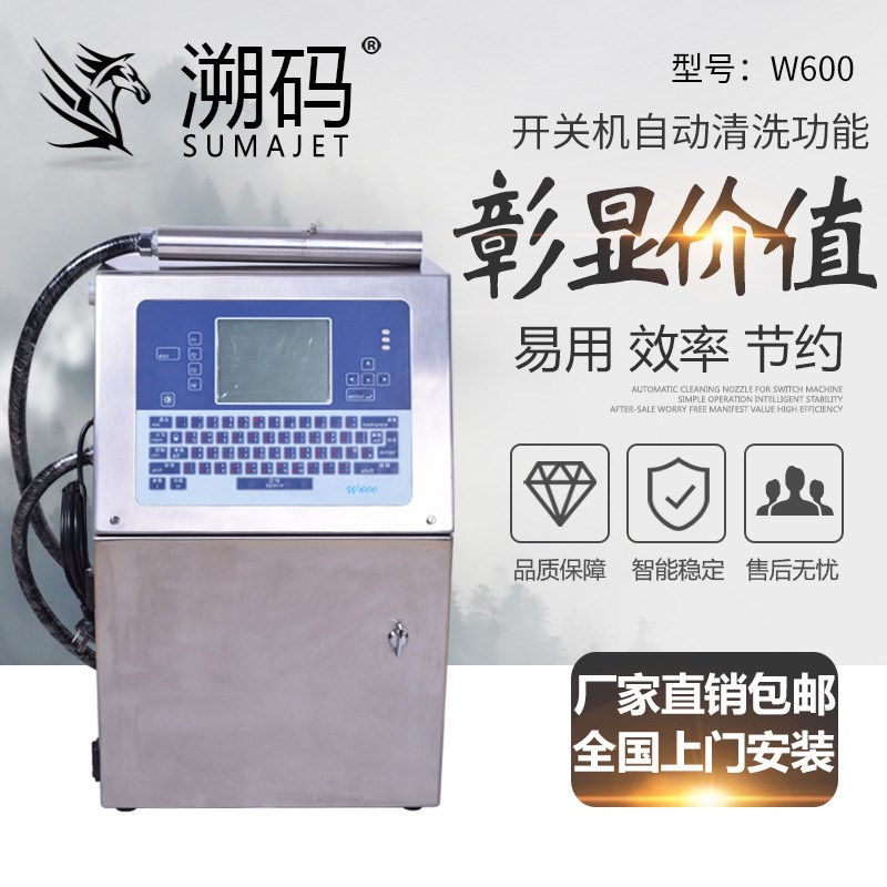 源头工厂溯码W600全自动喷码机喷墨打印生产日期打码小字符喷码机