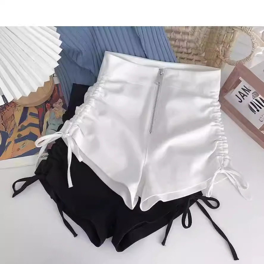 高腰黑色下身下衣失踪抽绳短裤