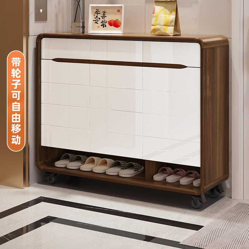全实木电梯入户门口鞋柜家用门外楼道走廊柜子可移动带轮子储物柜