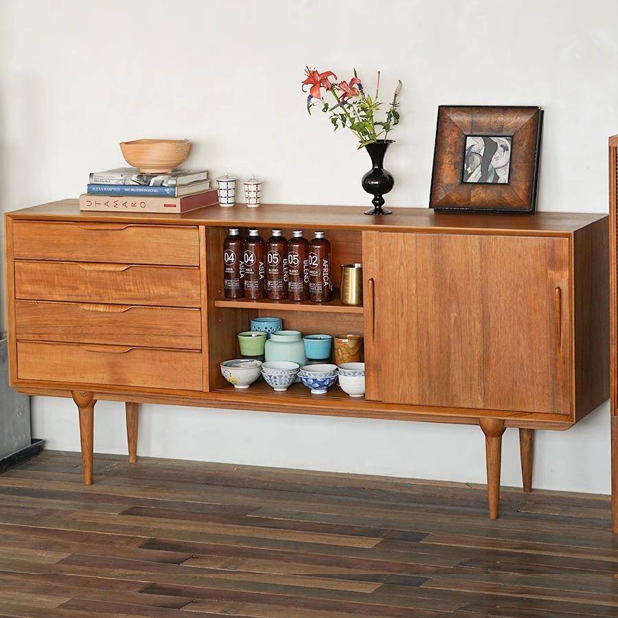 木纳家具muna北欧缅甸柚木中古餐边柜一体靠墙酒柜实木储物柜