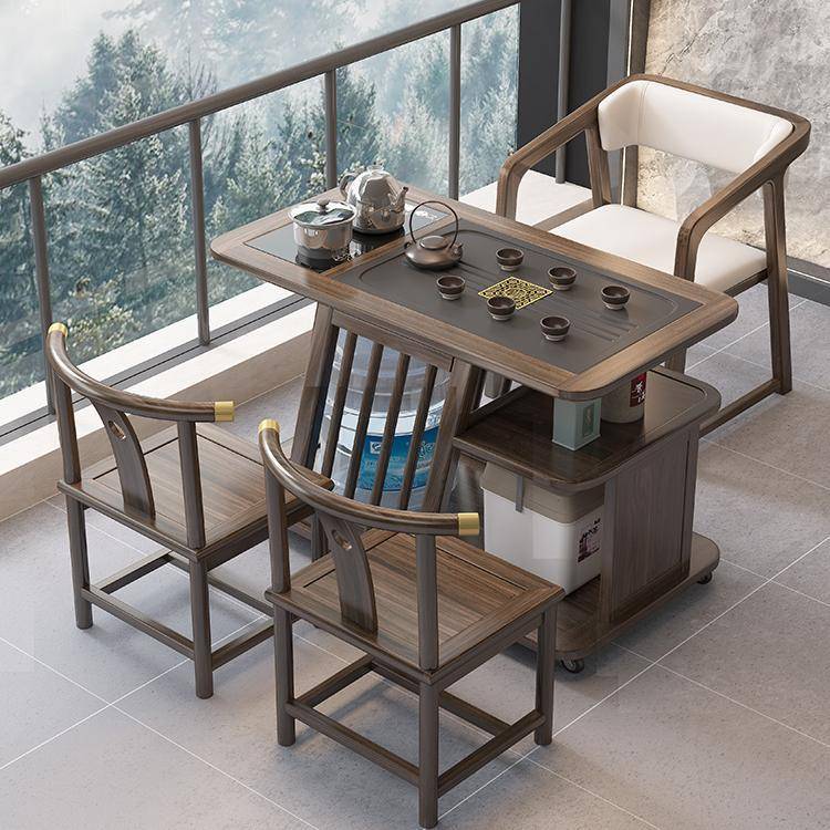 实木阳台茶桌家用小型茶台椅组合烧水壶一体两人喝茶几简约可移动