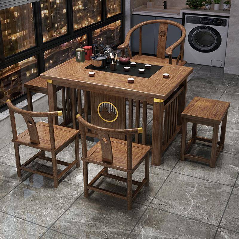 阳台茶桌椅组合实木家用泡茶台一桌五椅小型办公室功夫茶几新中式