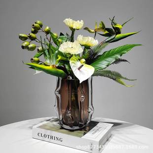 轻奢琉璃仿真花艺摆件现代创意客厅餐桌摆花售楼处样板间软装 饰品