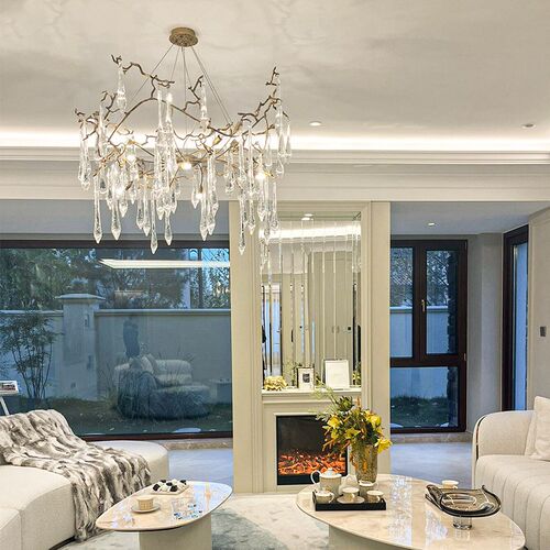 美式全铜吊灯法式轻奢餐厅灯意大利水晶客厅灯设计师水滴树枝灯具