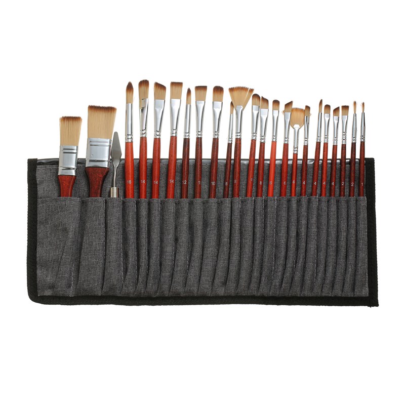 24支画笔套装跨境热卖帆布笔帘油画笔尼龙水粉水彩画笔厂家直销