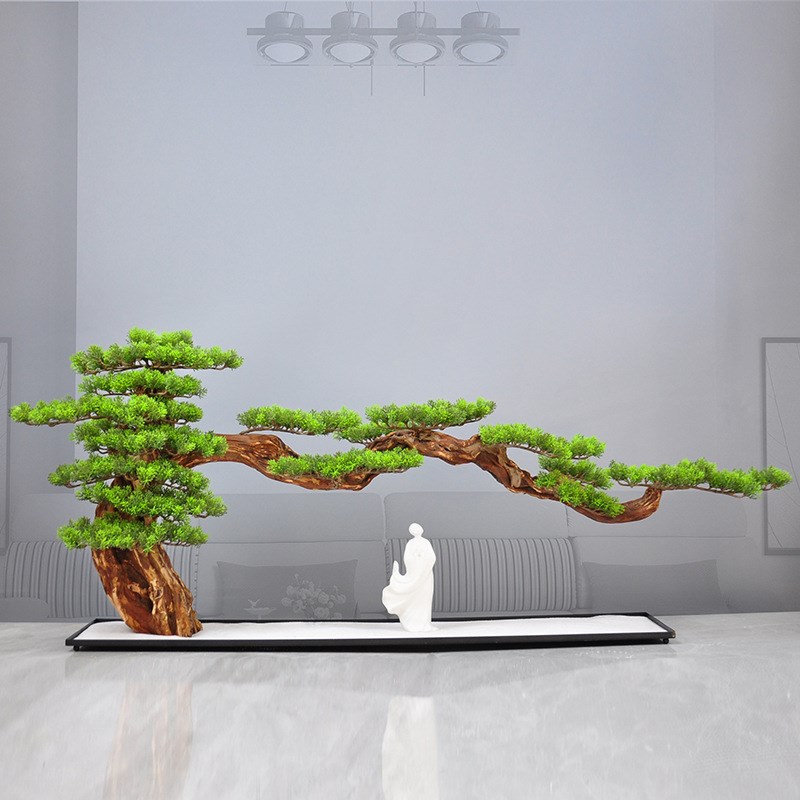 新中式迎客松盆景件 创意家居酒店客厅玄关装饰品 样板间软装摆件