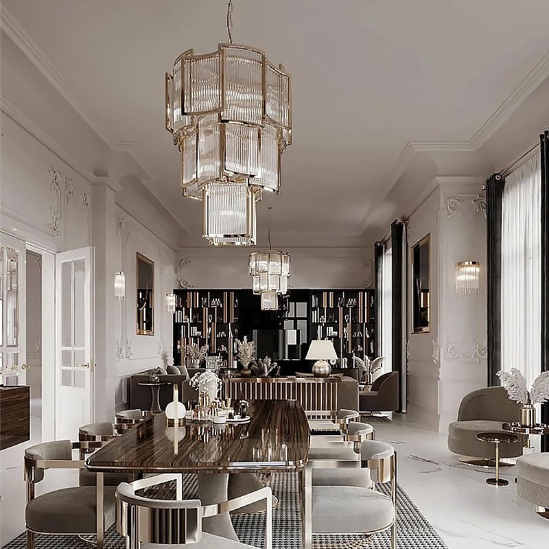 复式客厅轻奢水晶大吊灯后现代简约别墅挑高婚庆道具家用长吊灯