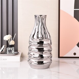 约现代轻奢时尚电镀金银色陶瓷花瓶花器家居装饰工艺品摆件钟秀