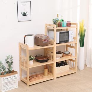 实木多功能厨房调味料储物收纳架多层微波炉烤箱置物架落地原木柜