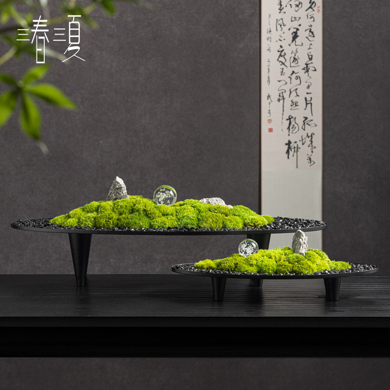 新中式侘寂风永生苔藓创意桌面长条花瓶花器宋代美学茶室茶几摆件