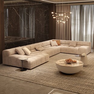 极简泡芙布艺沙发客厅日式 纳威意式 侘寂奶油风现代轻奢大户型别墅