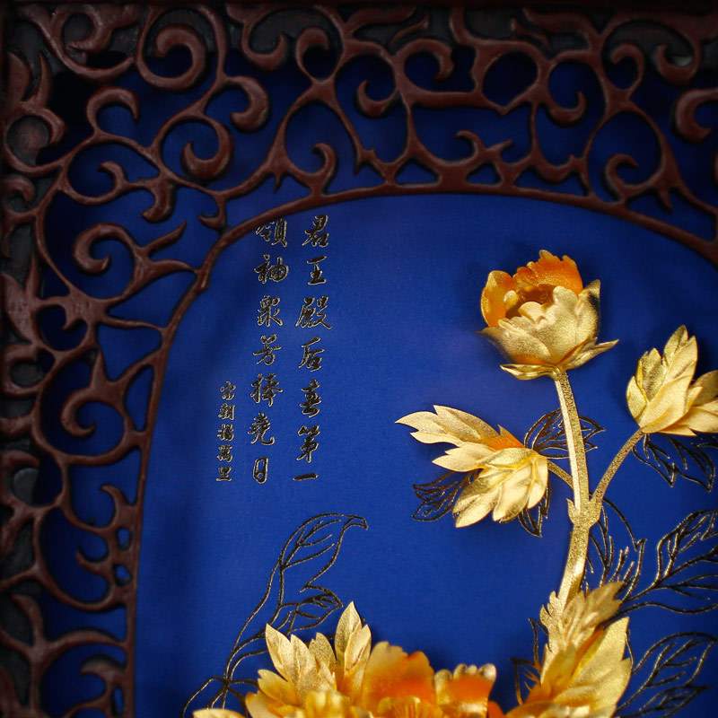 古窗花牡丹立体足金金箔画客厅简约装饰画创意家居饰品挂画壁画图片