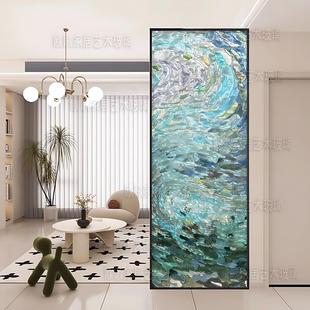 法式轻奢入户客厅玄关手绘掐丝珐琅彩透光艺术玻璃高级感屏风隔断